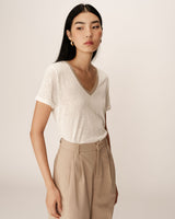 V-neck lurex top ecru Pepito_13192