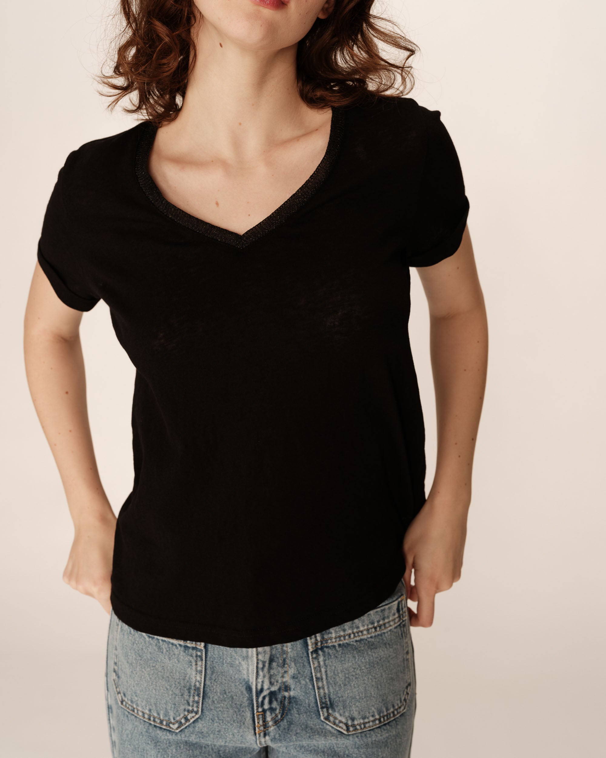 V-neck lurex top black Pepito_13192