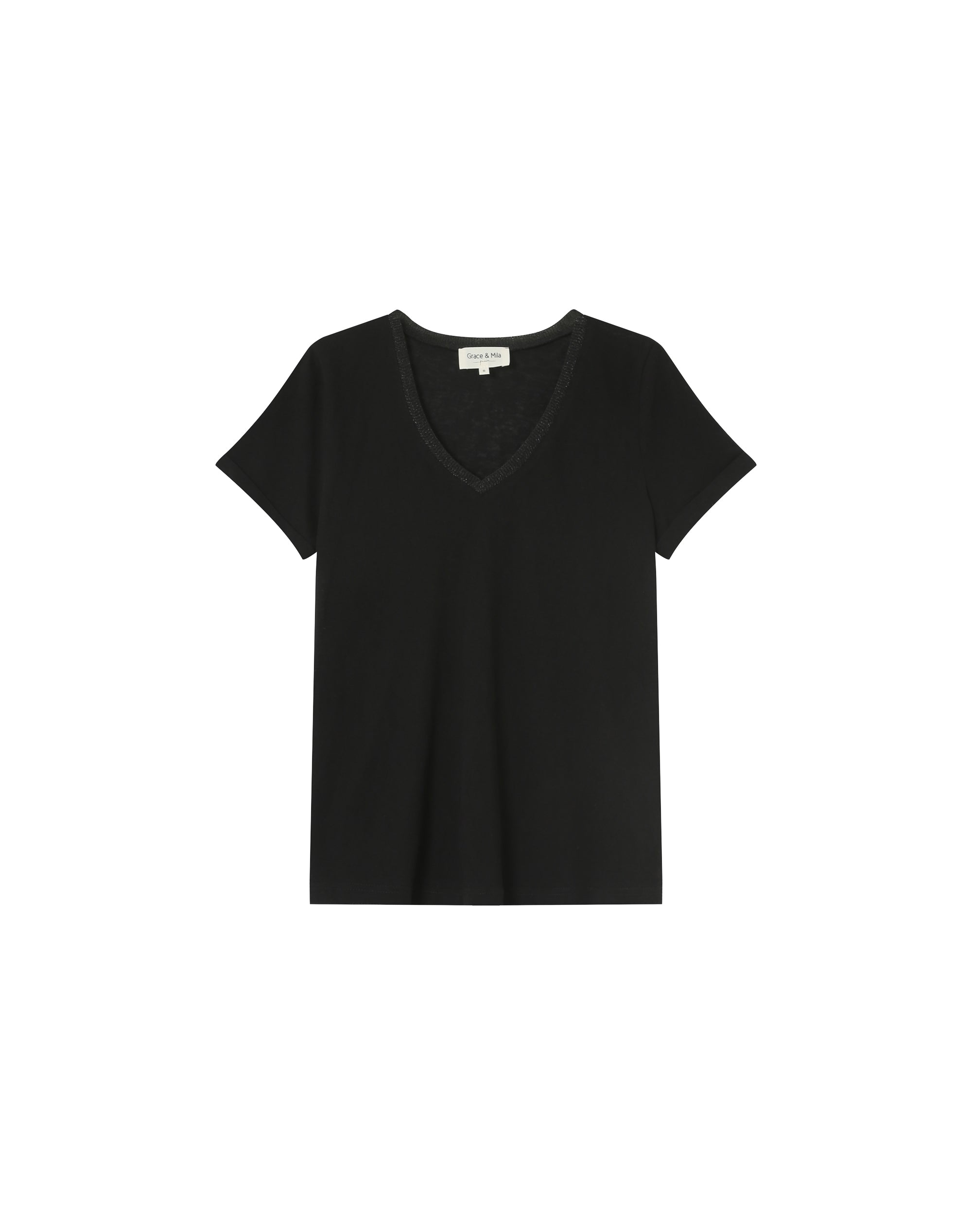 V-neck lurex top black Pepito_13192