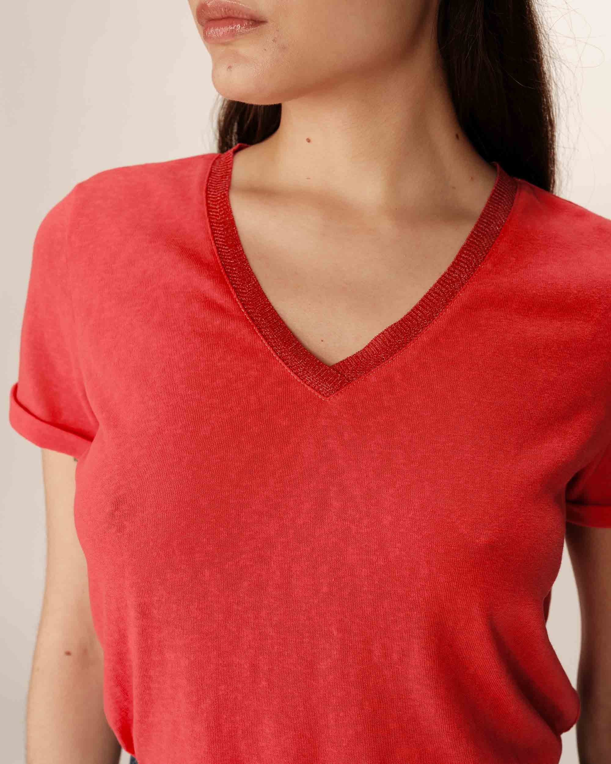V-neck lurex top red Pepito_13192