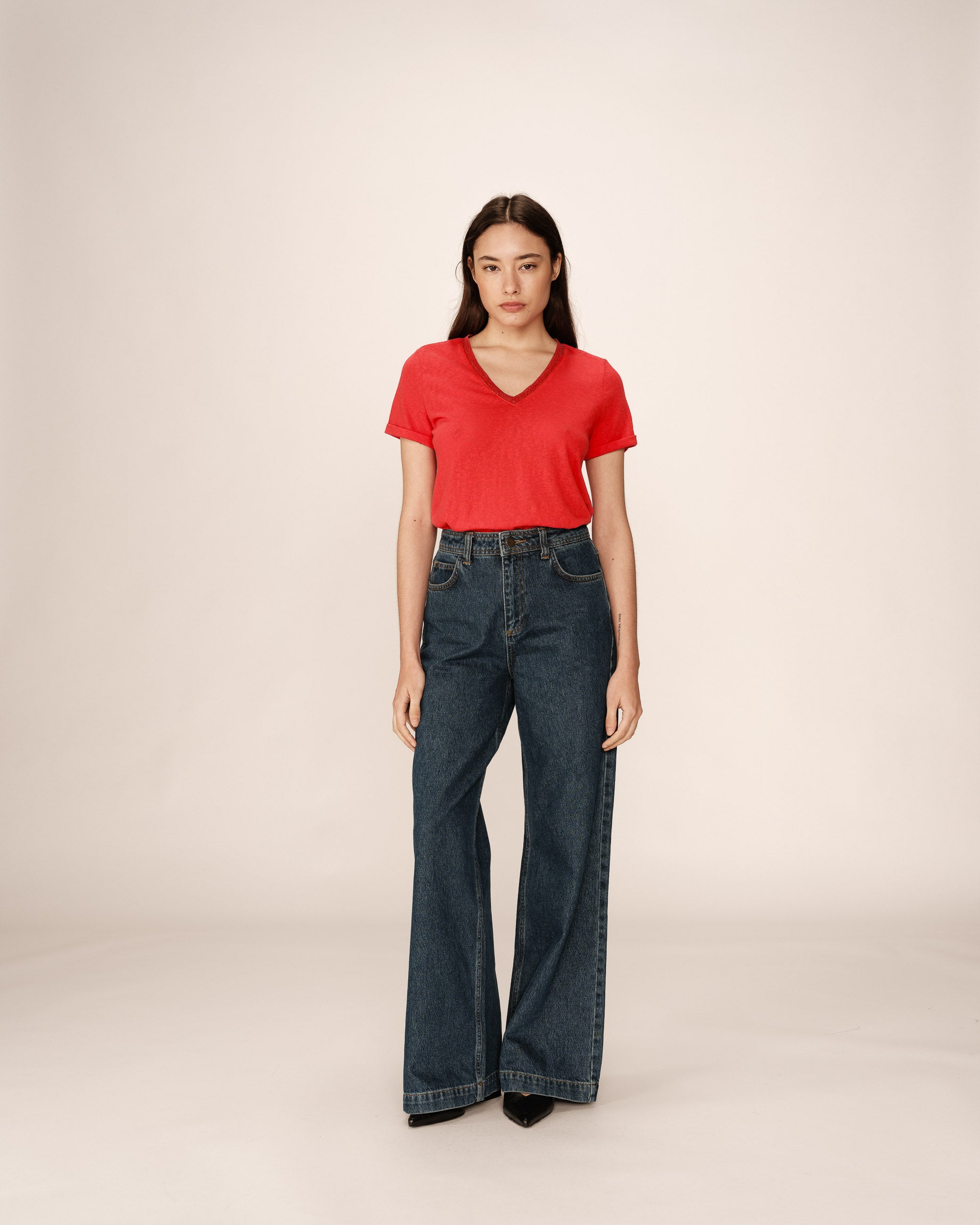 V-neck lurex top red Pepito_13192