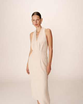 ROBE MI-LONGUE BEIGE PERLA