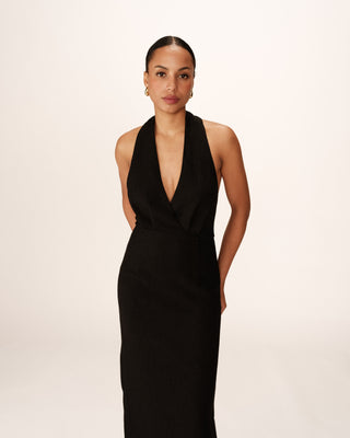 ROBE MI-LONGUE NOIR PERLA