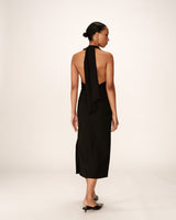 Robe mi-longue dos nu noir Perla