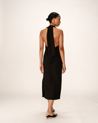 ROBE MI-LONGUE NOIR PERLA