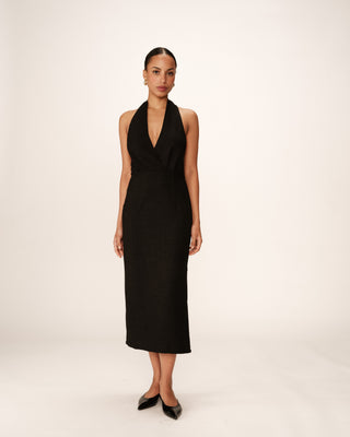 ROBE MI-LONGUE NOIR PERLA