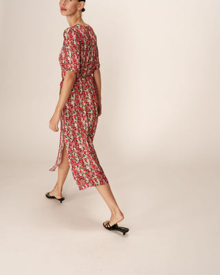 ROBE LONGUE ROUGE PERLINE