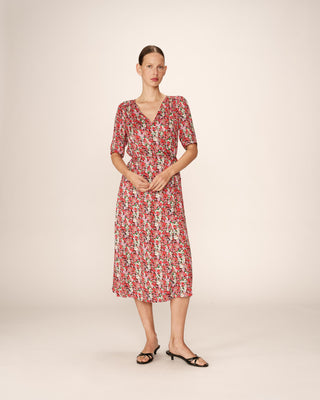ROBE LONGUE ROUGE PERLINE