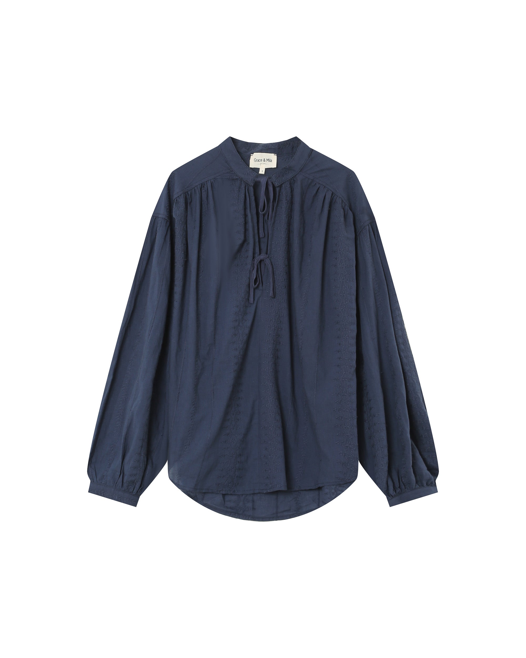 Embroidered collar blouse navy Persia