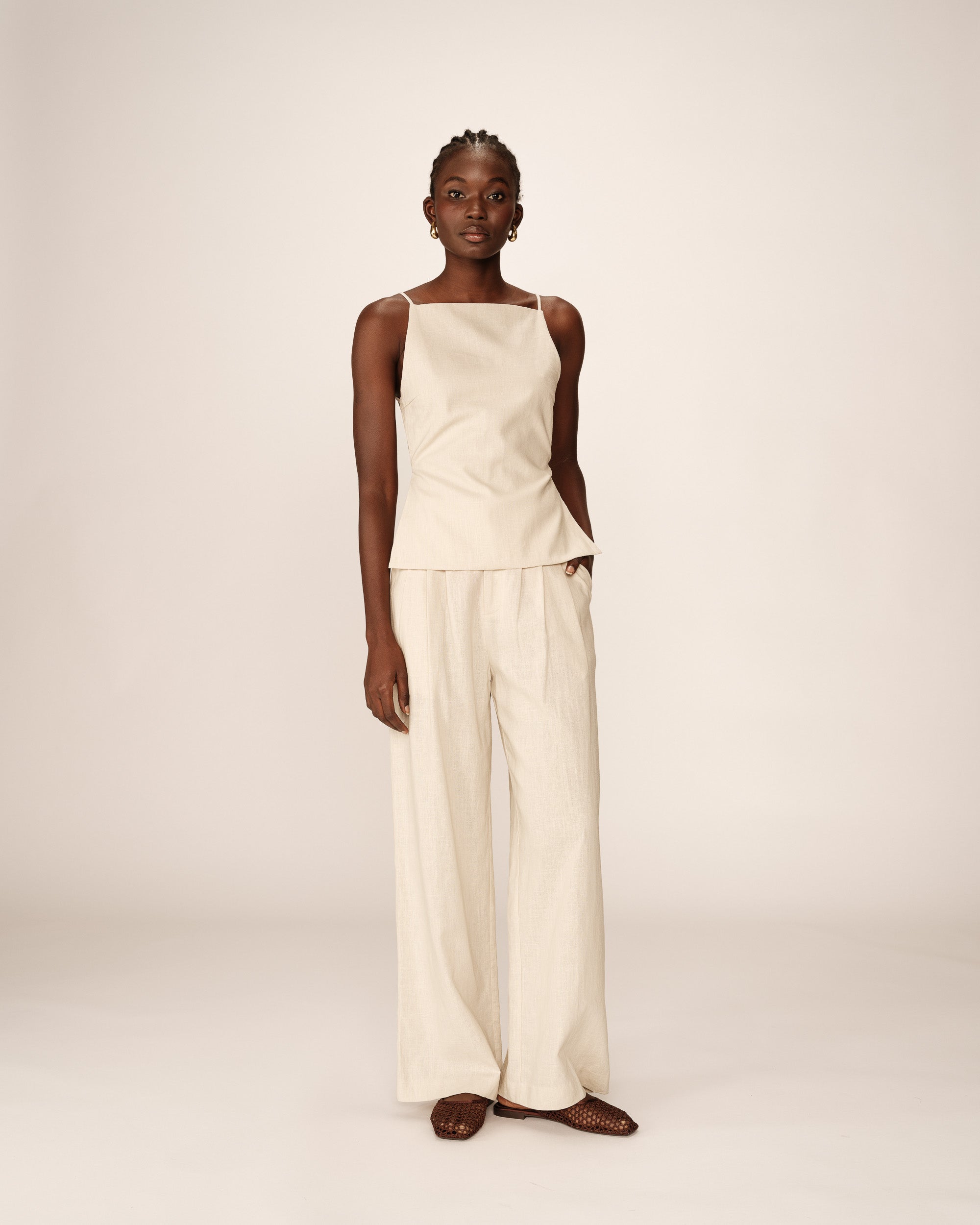 Top dos nu en lin et coton beige Pesto