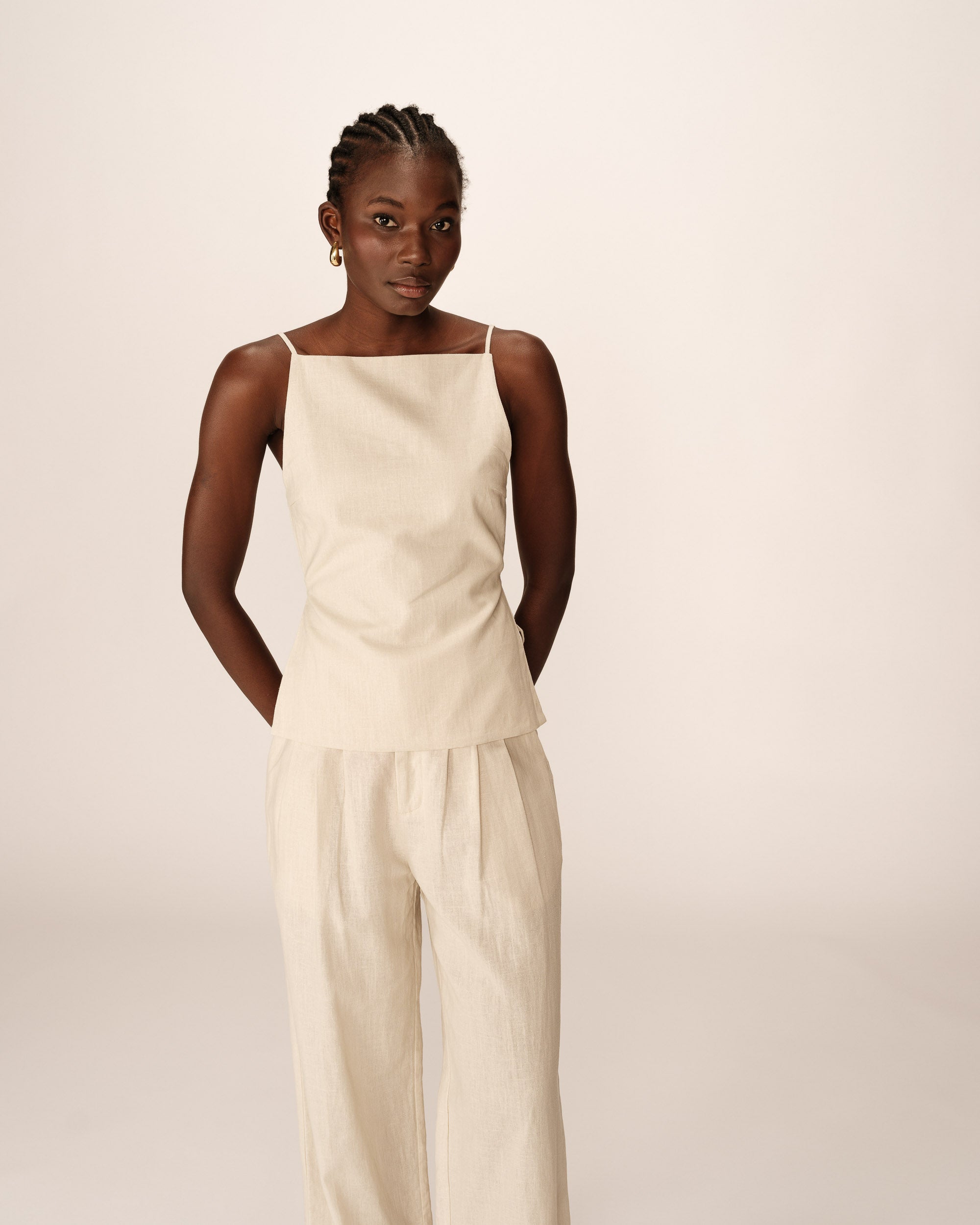 Top dos nu en lin et coton beige Pesto