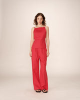 Top dos nu en lin et coton rouge Pesto