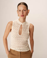 Top decollete en dentelle ecru Petite