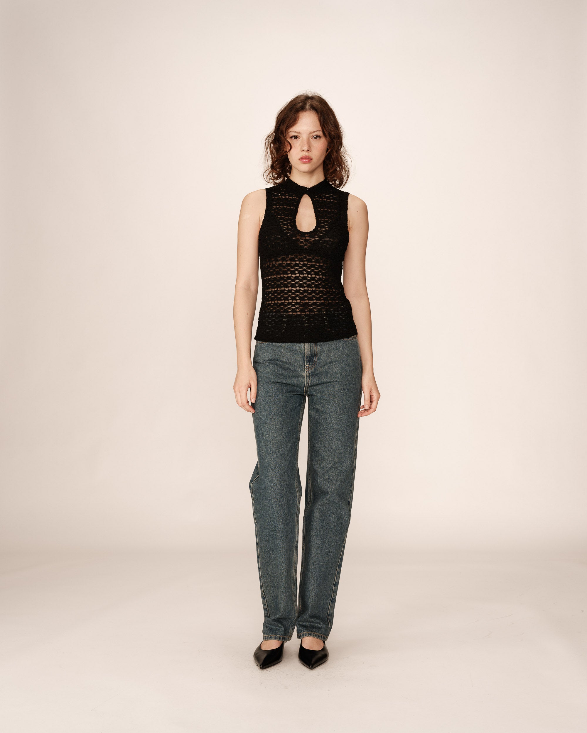 Top decollete en dentelle noir Petite