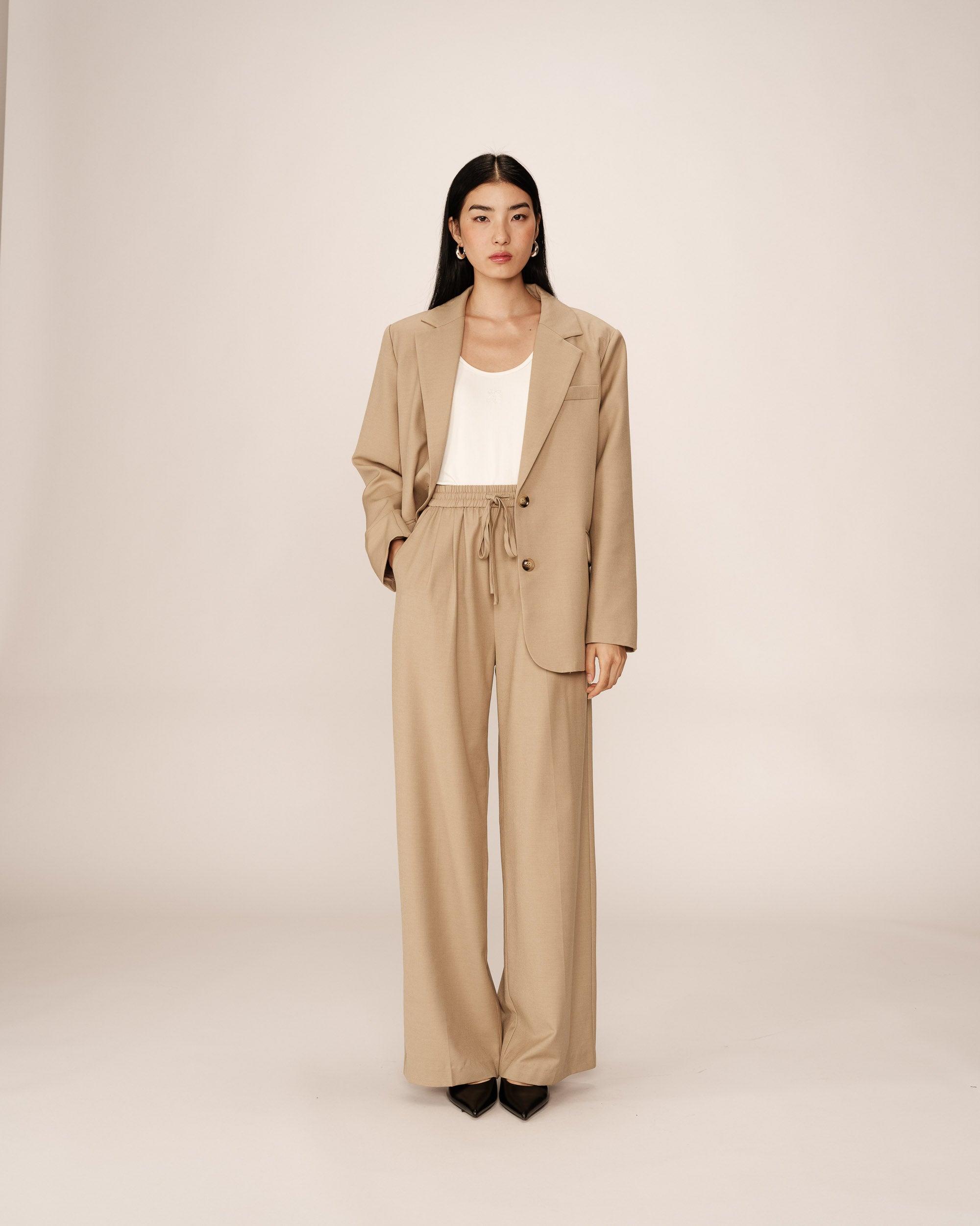 Pantalon tailleur elastique beige Petro