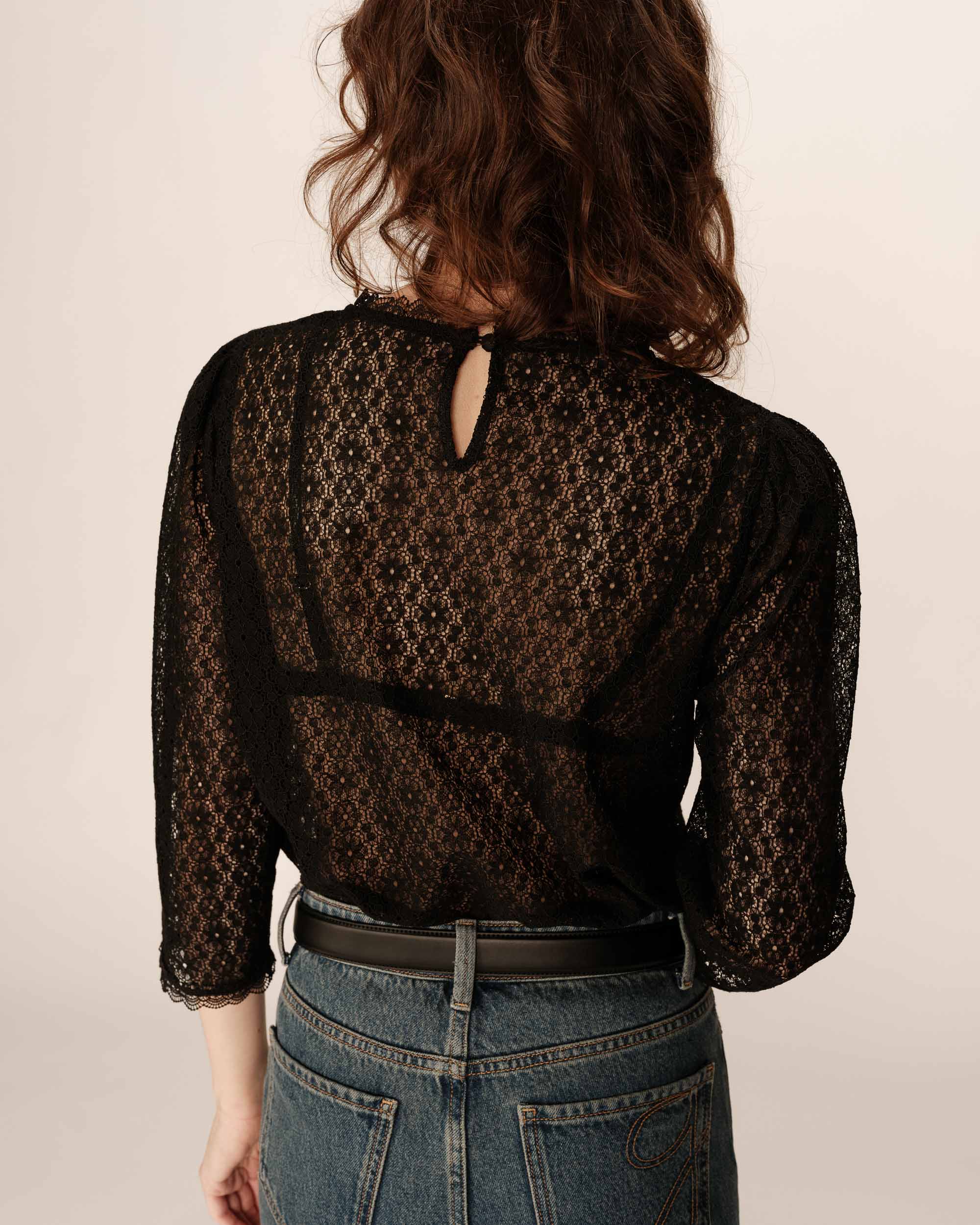 3/4 sleeve lace top black Phedre