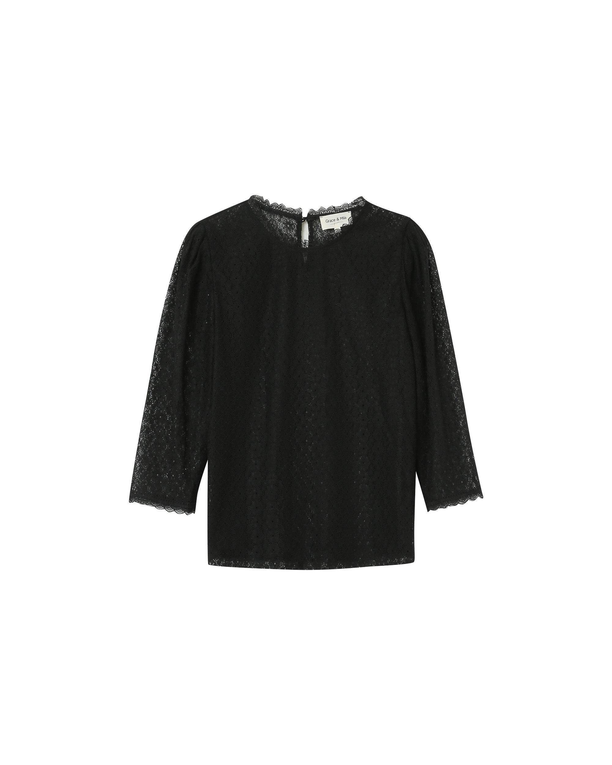 3/4 sleeve lace top black Phedre