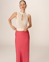 Jupe longue en satin rose Philae