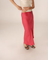 Jupe longue en satin rose Philae