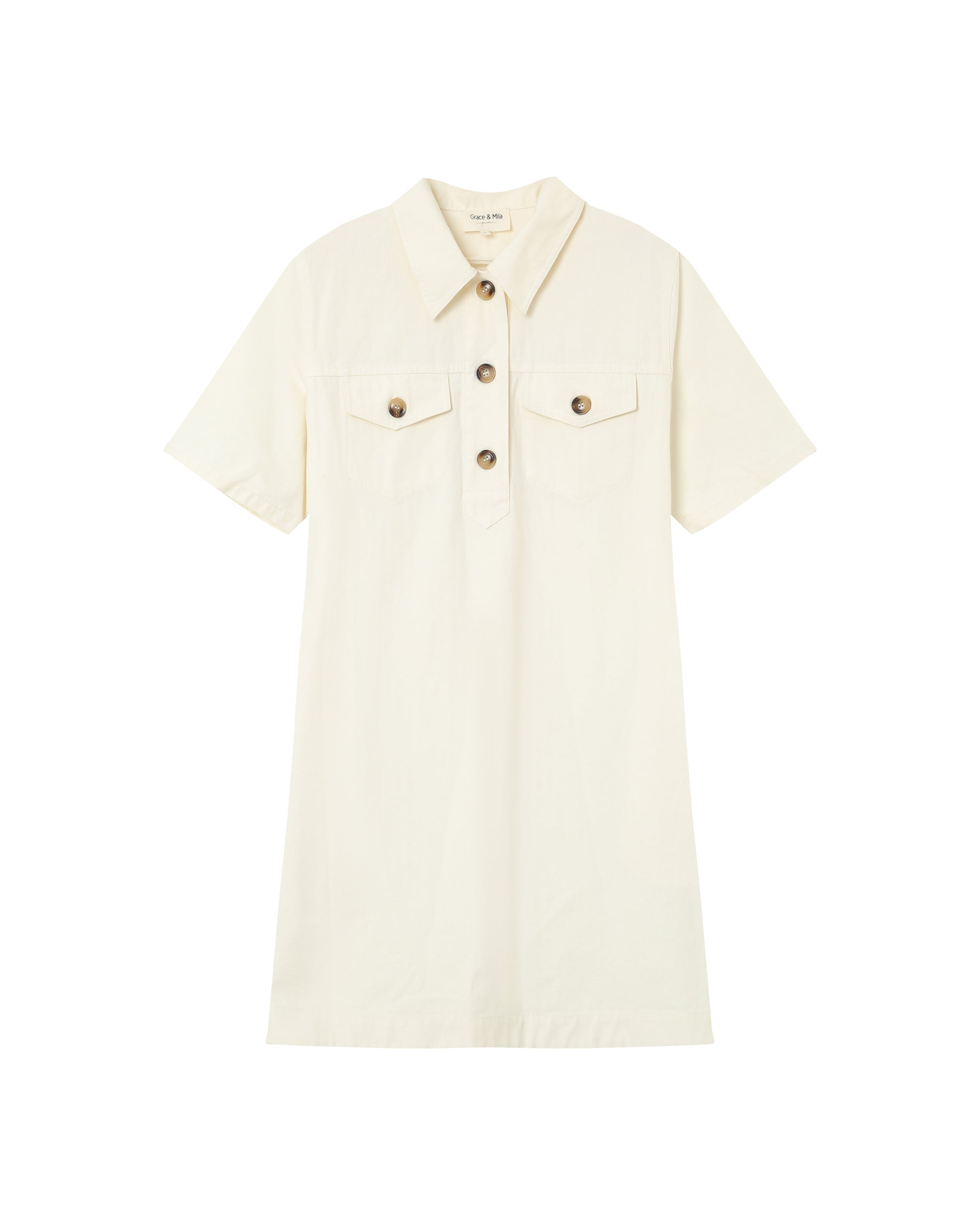 Robe courte col boutonne ecru Philine