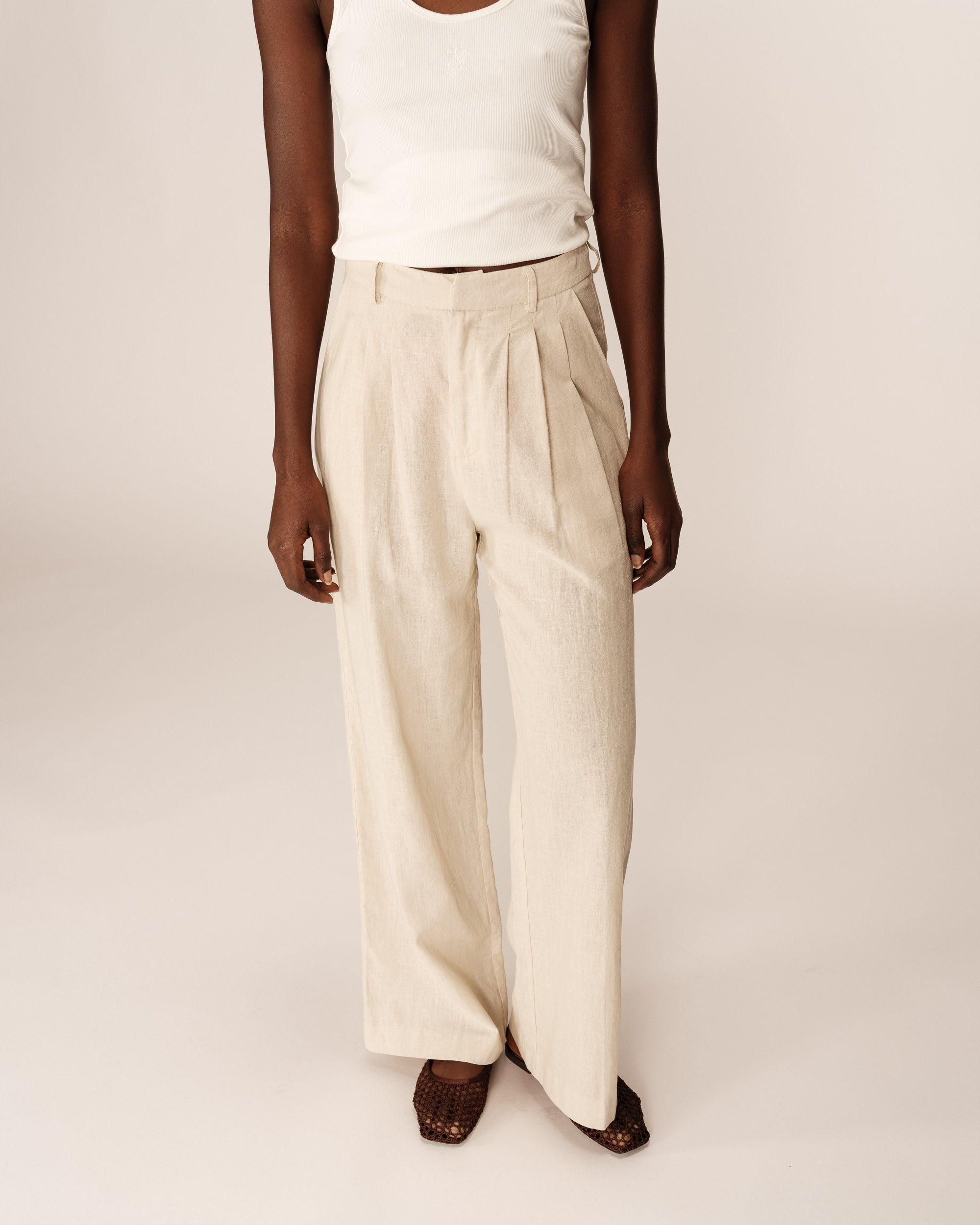 Pantalon tailleur en lin beige Phil