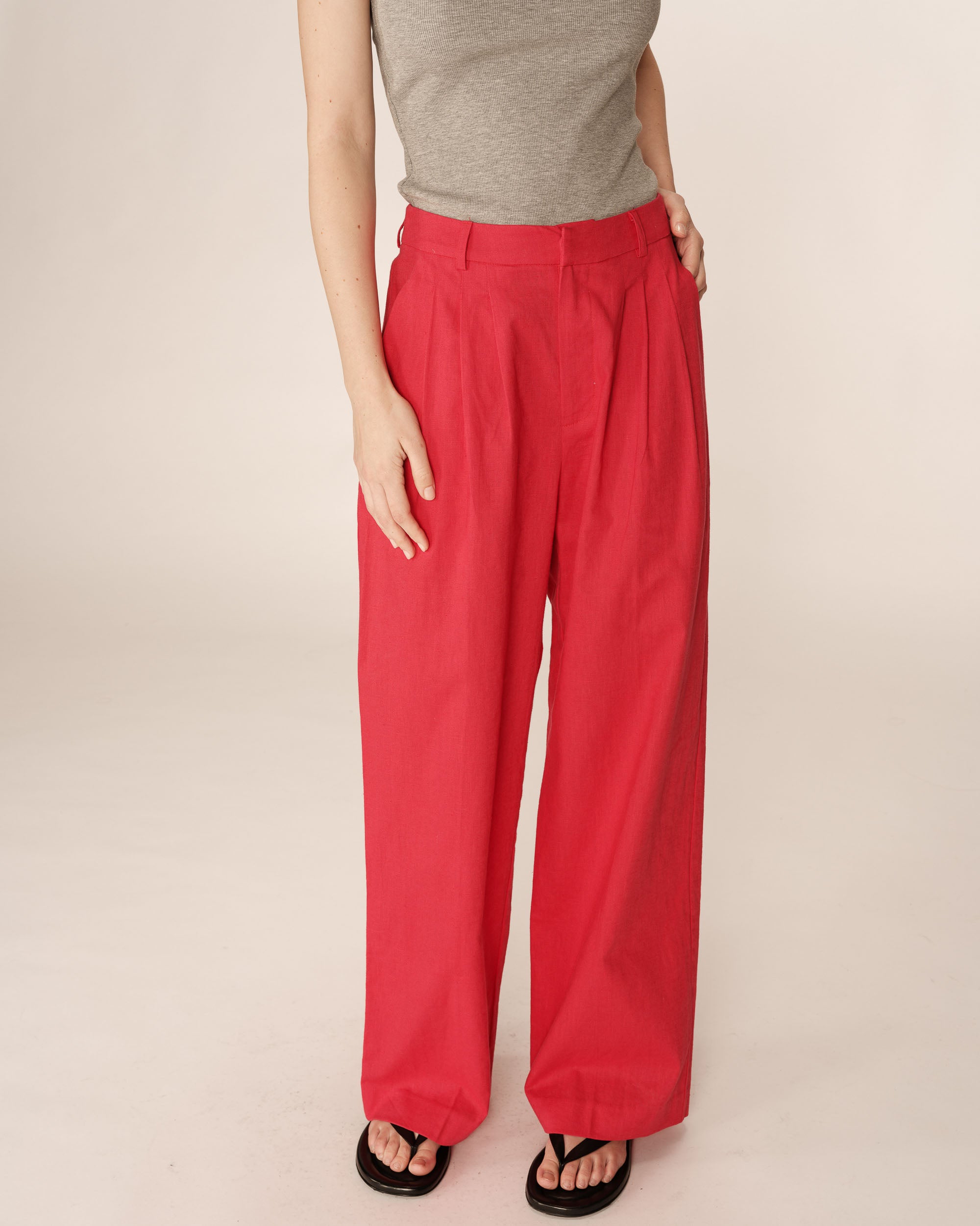 Pantalon tailleur en lin rouge Phil