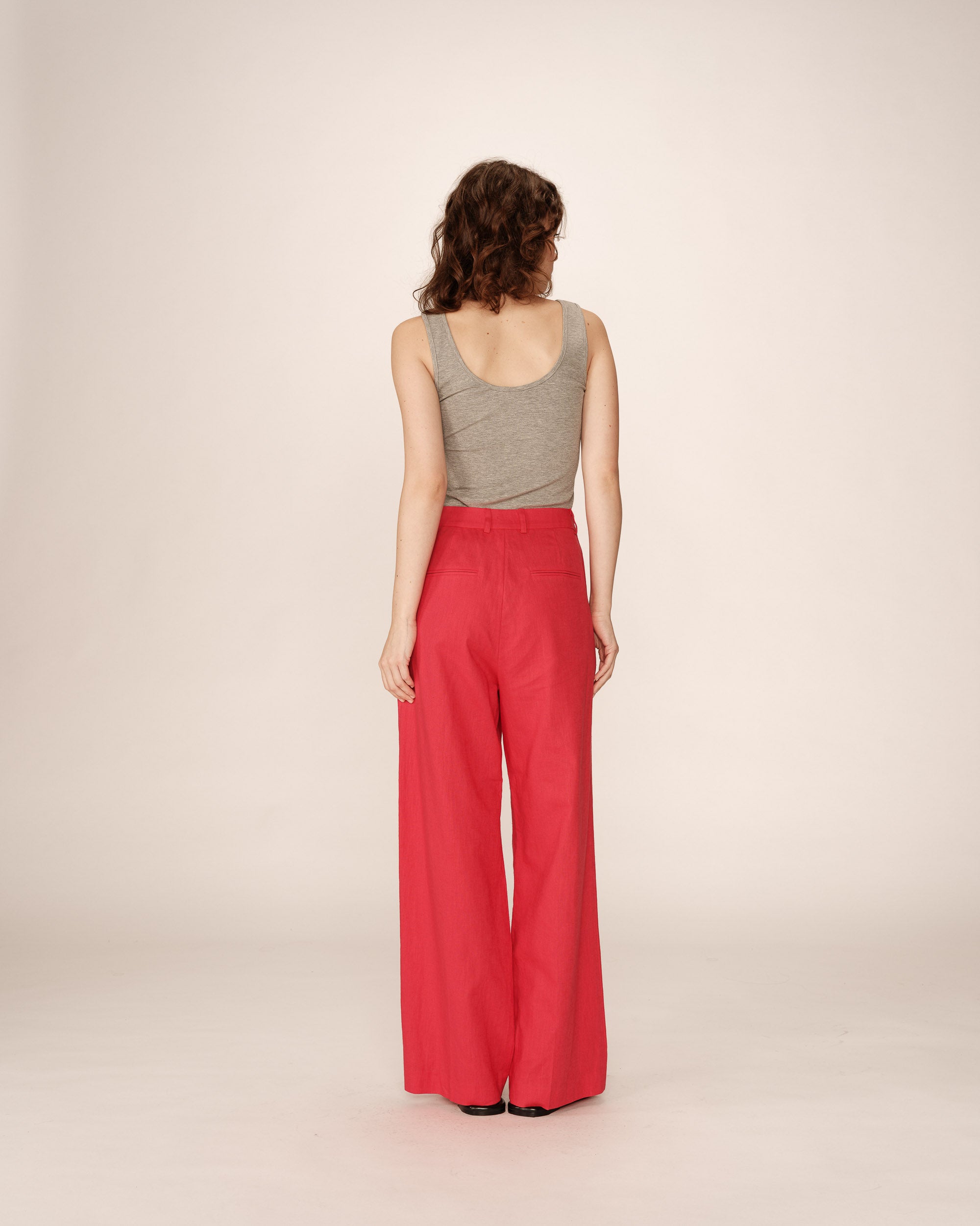 Pantalon tailleur en lin rouge Phil