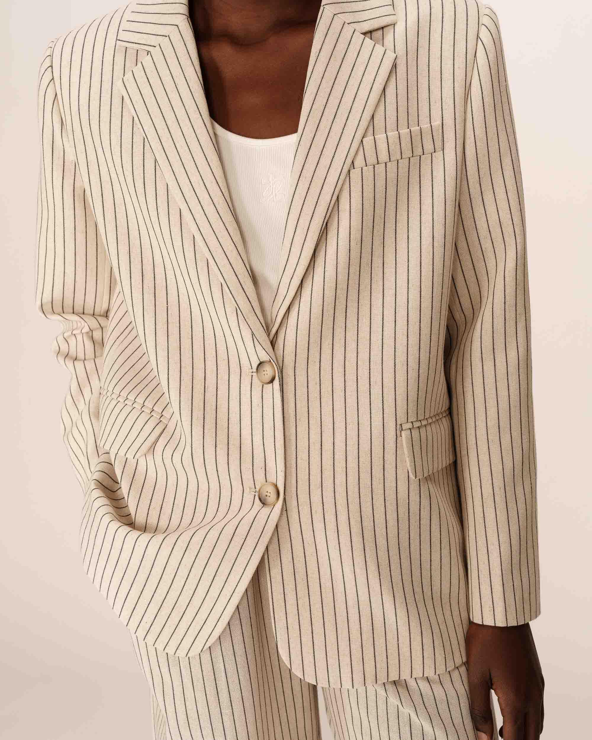 Blazer raye deux boutons beige Pia