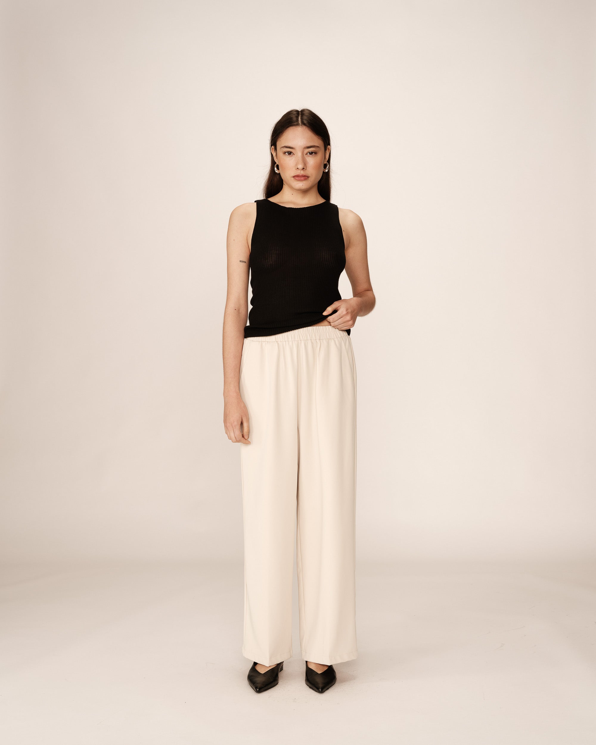 Pantalon fluide elastique ecru Picasso