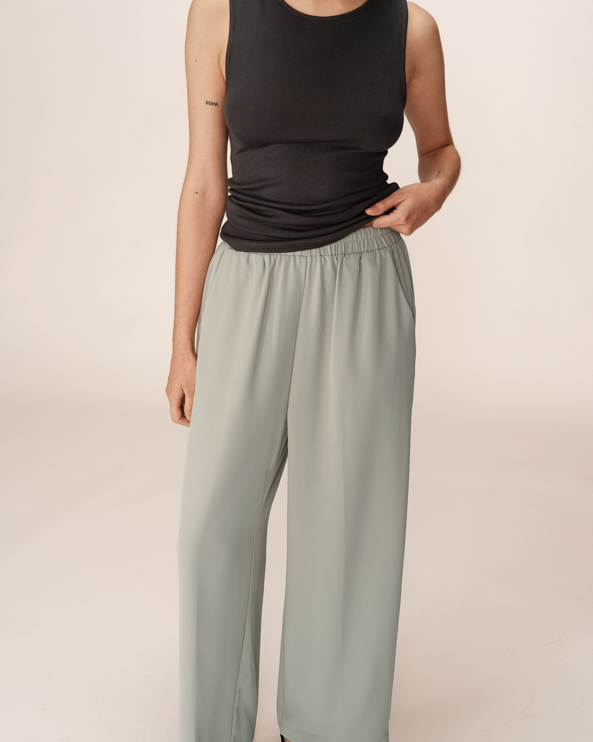 Pantalon fluide elastique vert Picasso