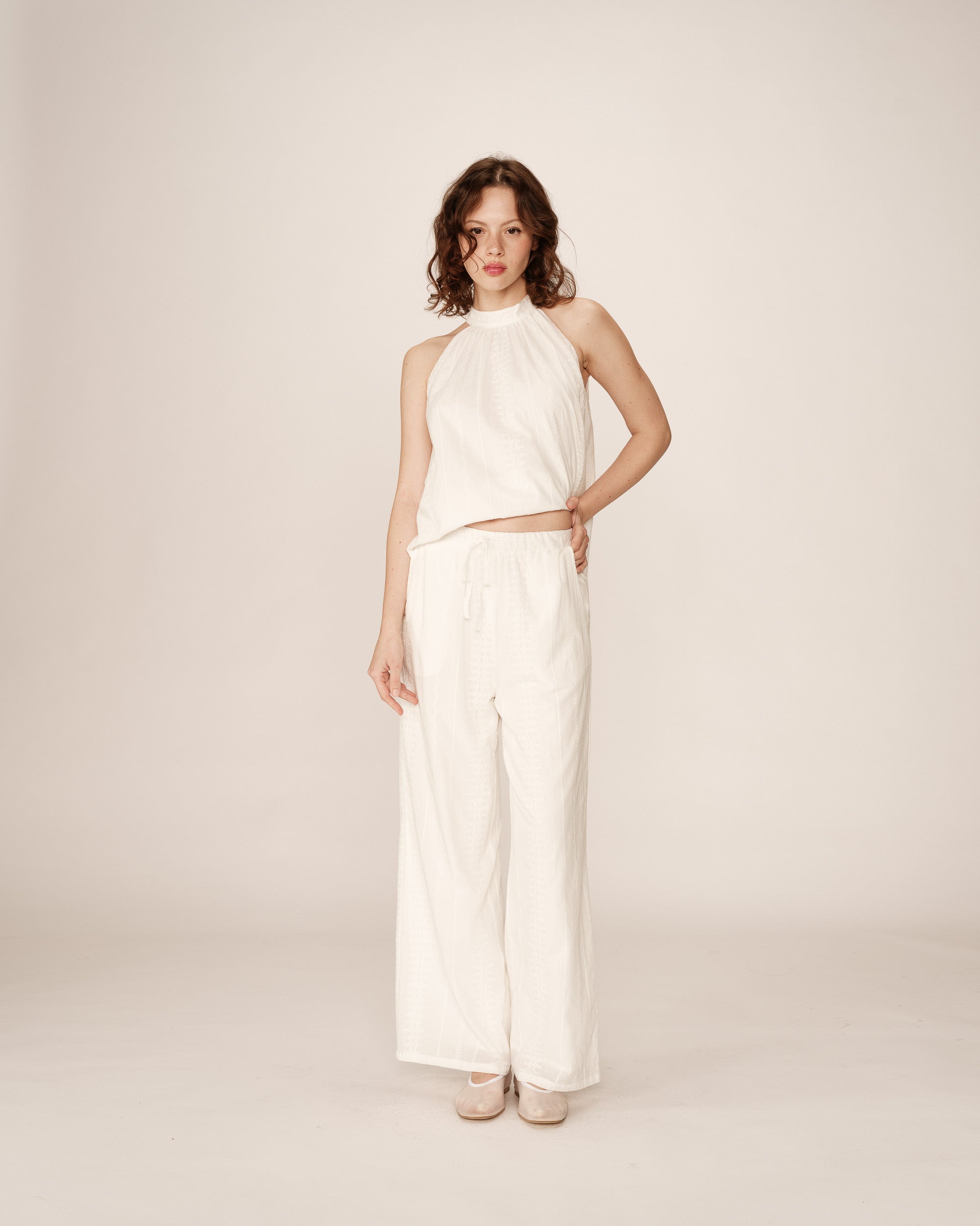 Embroidered wide trousers ecru Piccoli_13025