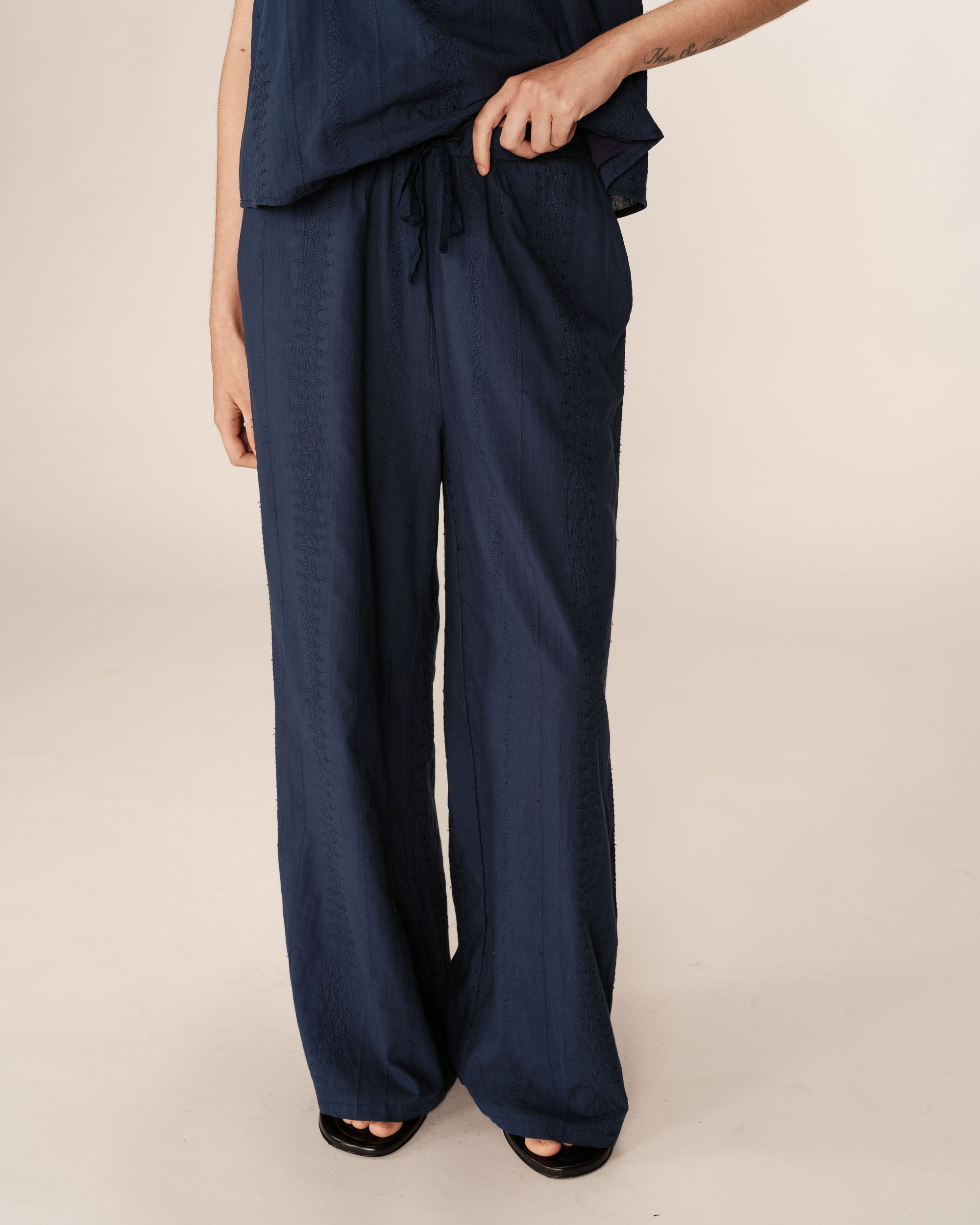 Embroidered wide trousers navy Piccoli_13025