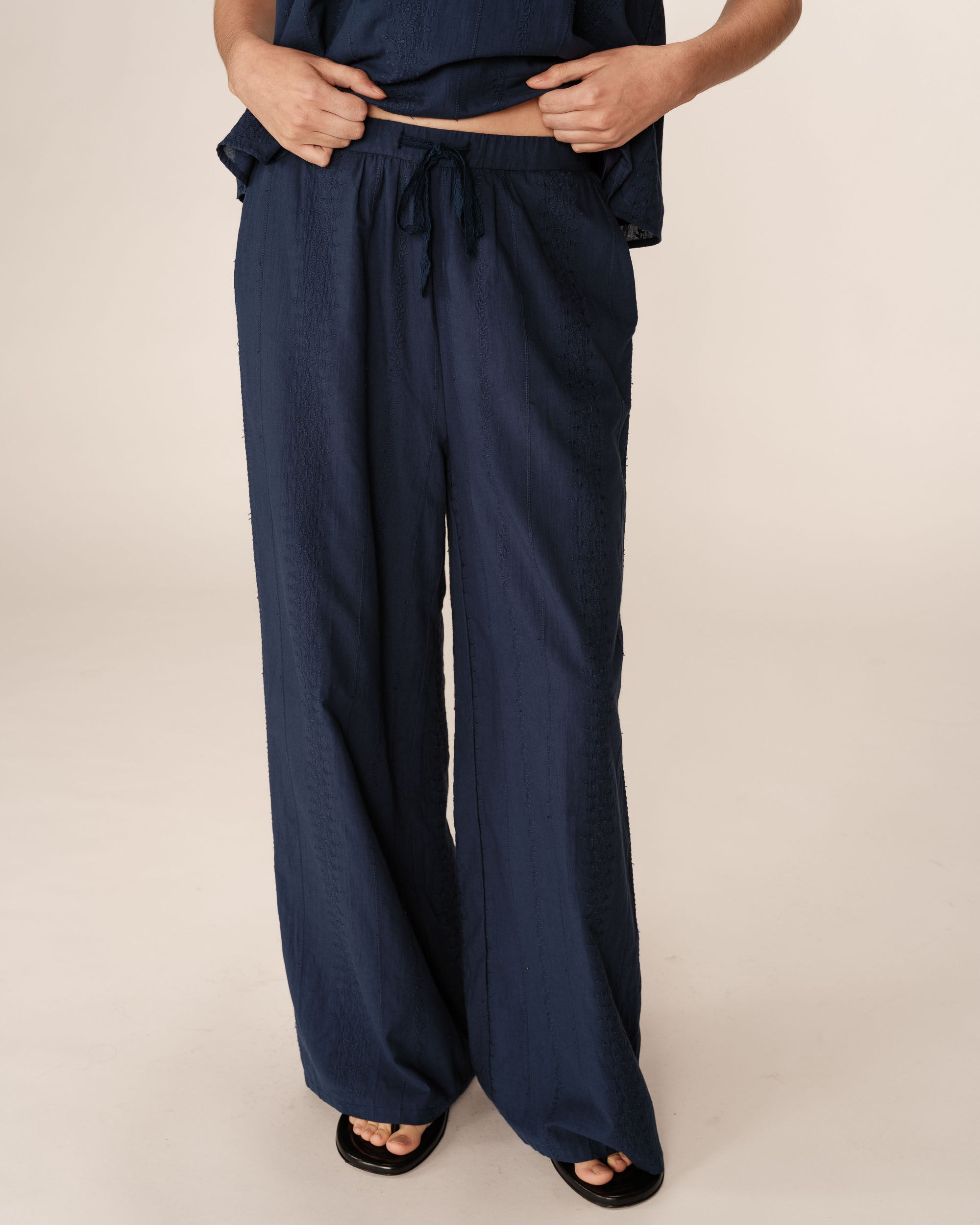 Embroidered wide trousers navy Piccoli_13025