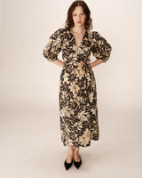 Robe longue imprimée beige Pierino