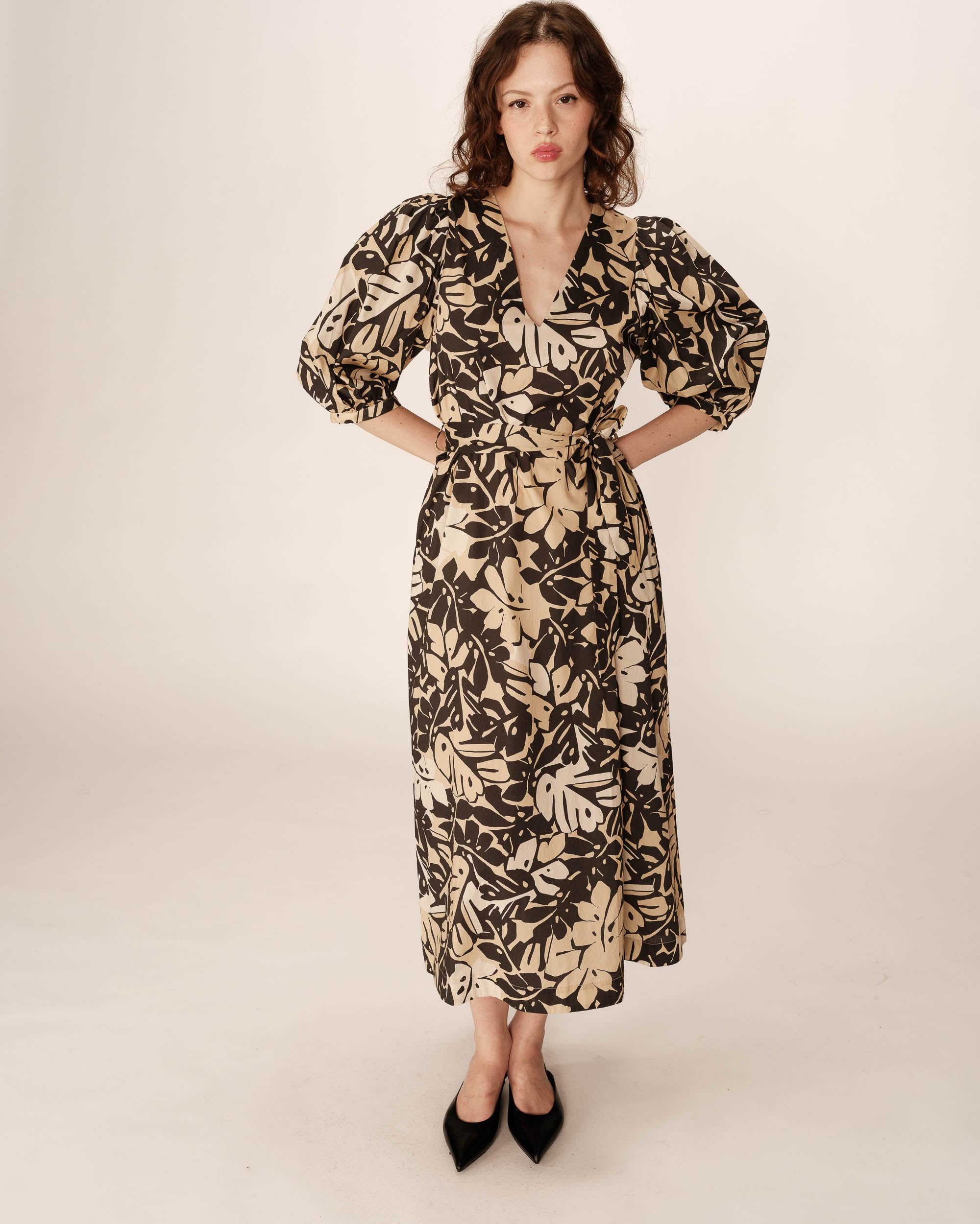 Robe longue imprimée beige Pierino