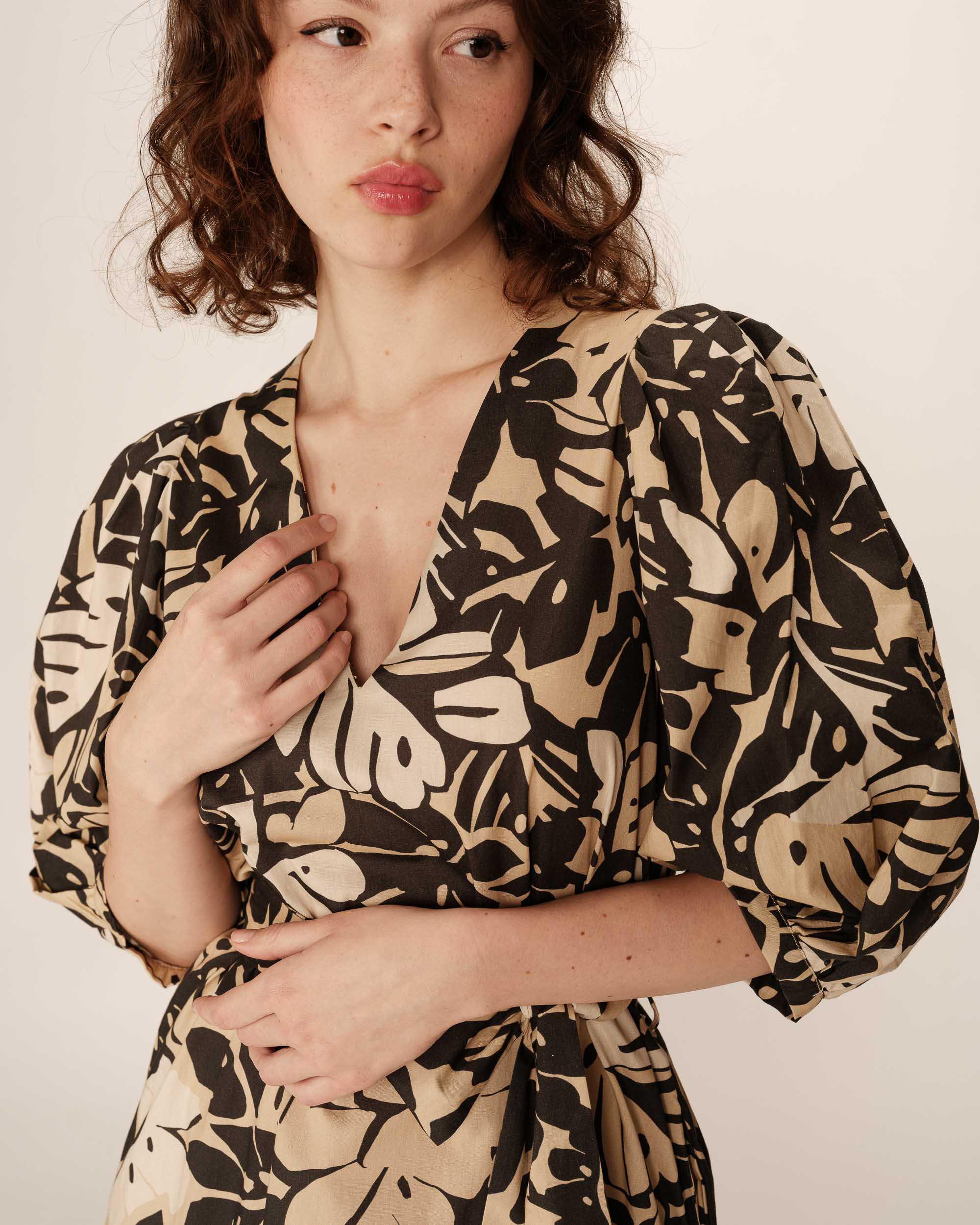 Robe longue imprimée beige Pierino