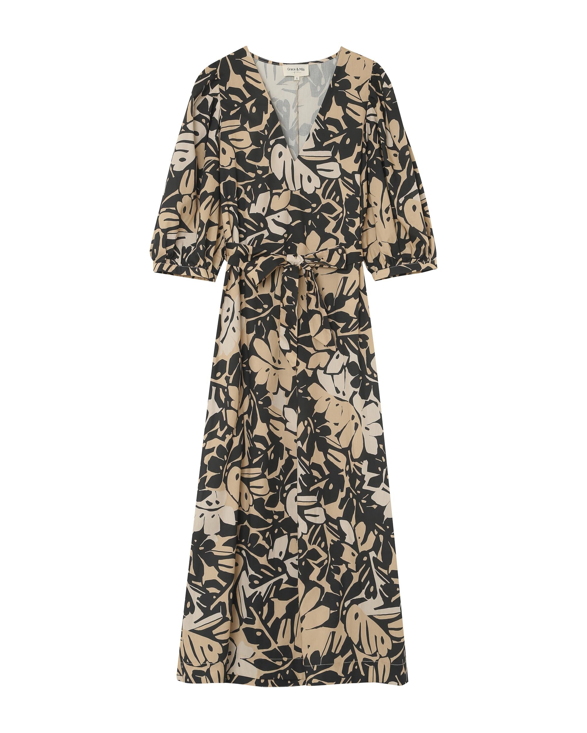 Robe longue imprimée beige Pierino