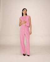Pantalon droit a plis rose Pierre