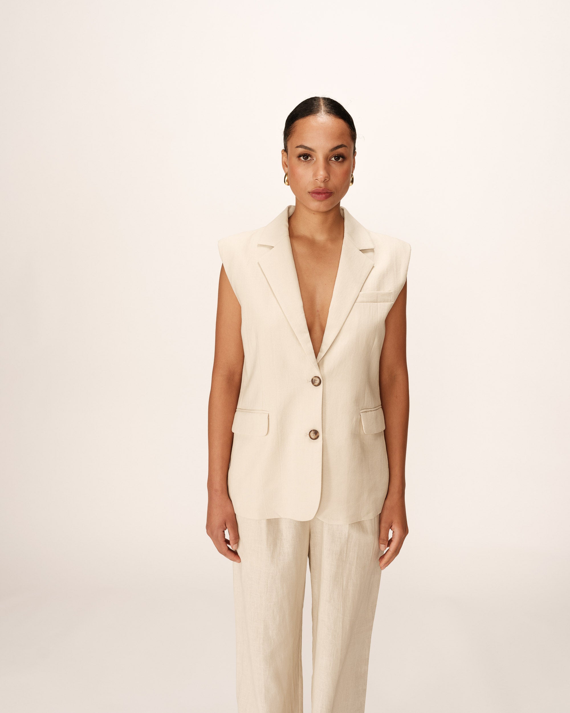 Linen sleeveless blazer beige Pietro