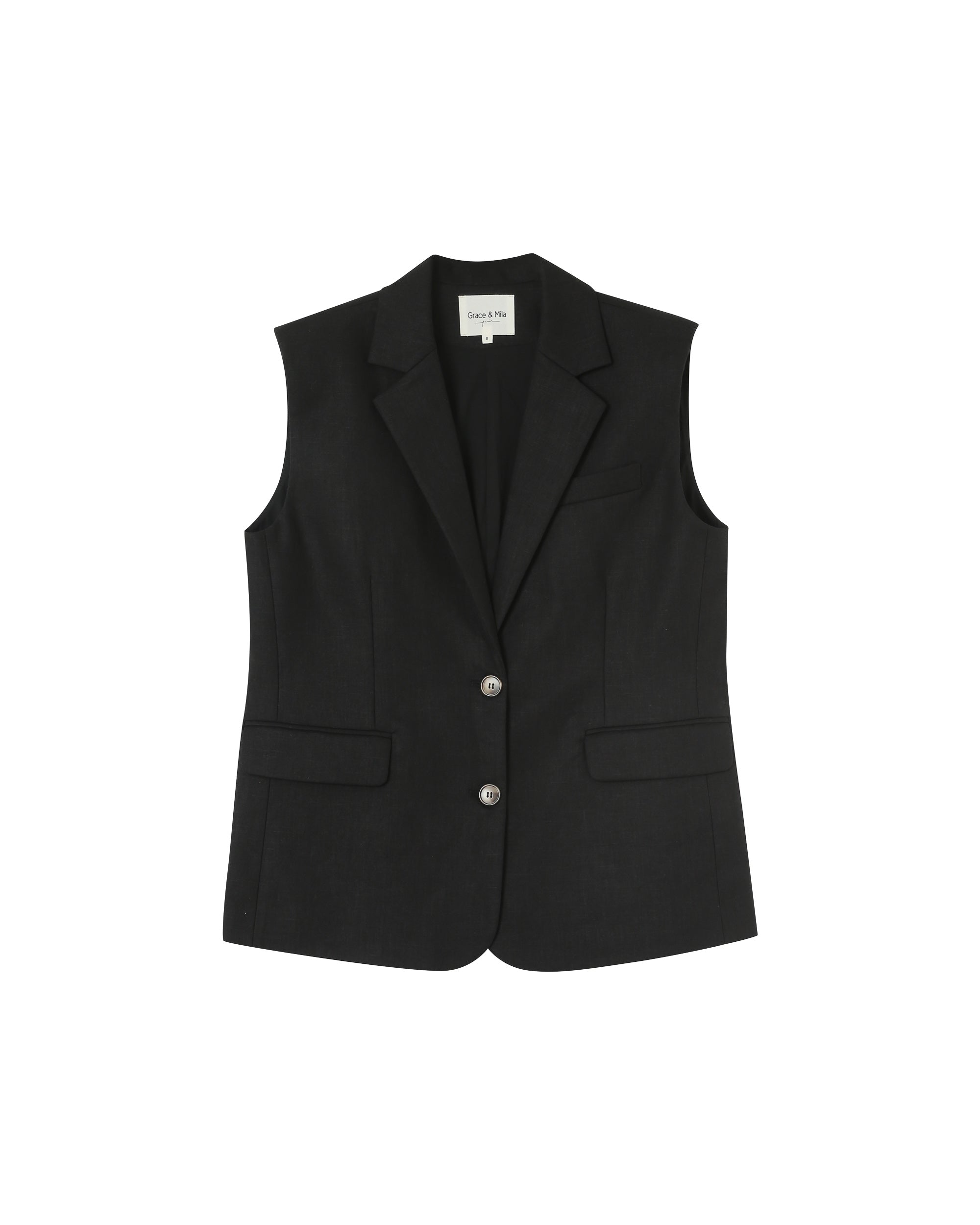 Linen sleeveless blazer black Pietro