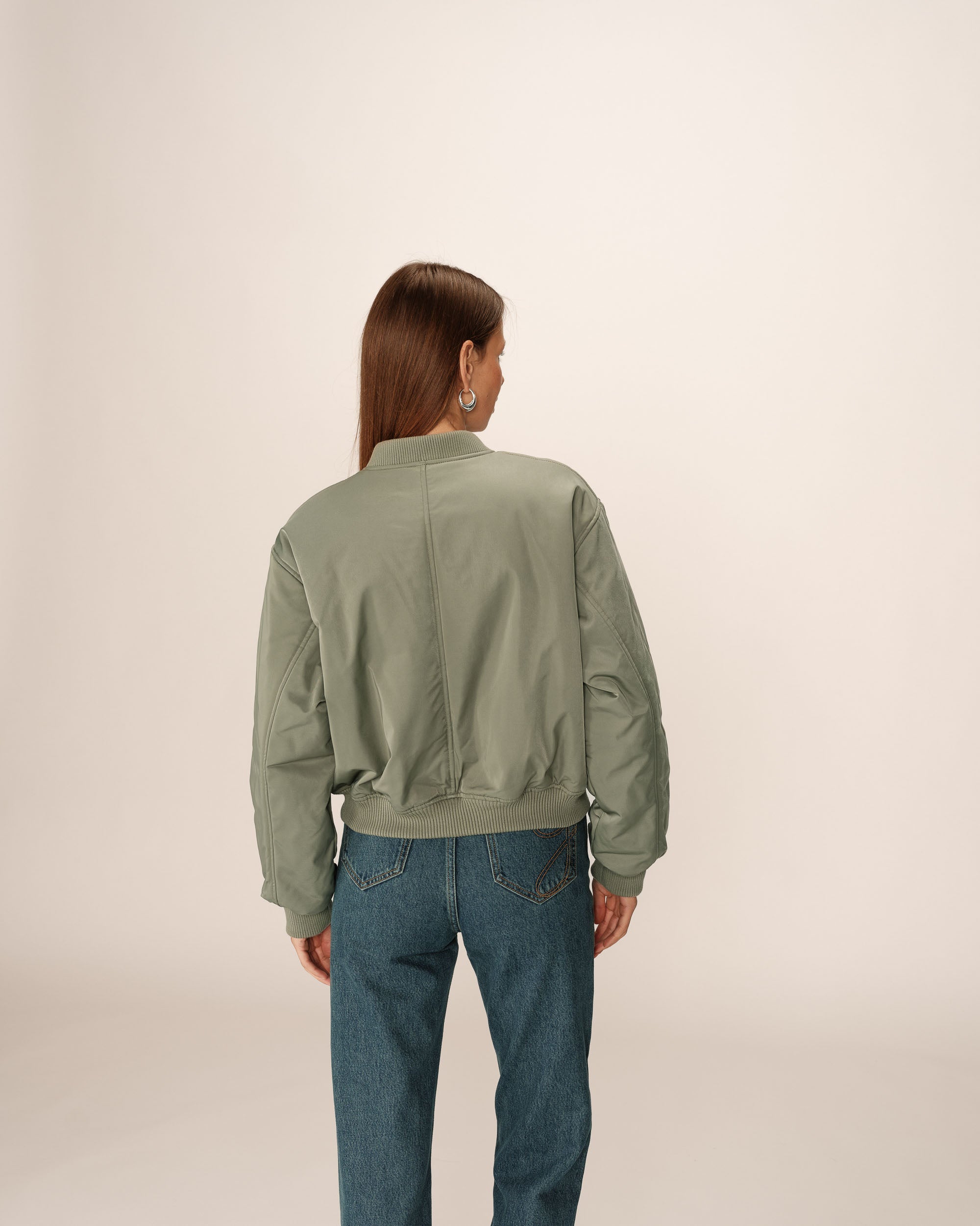 Zipper bomber jacket khaki Pink