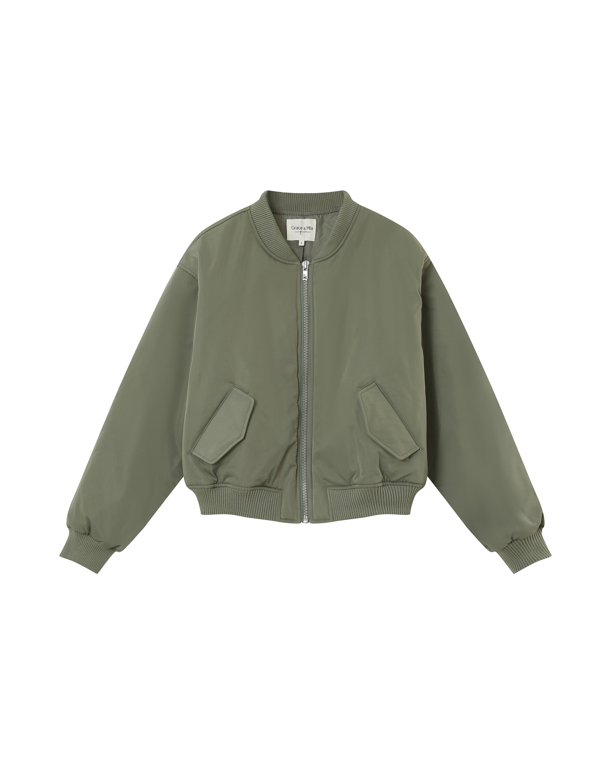Zipper bomber jacket khaki Pink