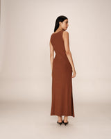 Robe longue moulante chocolat Pistache