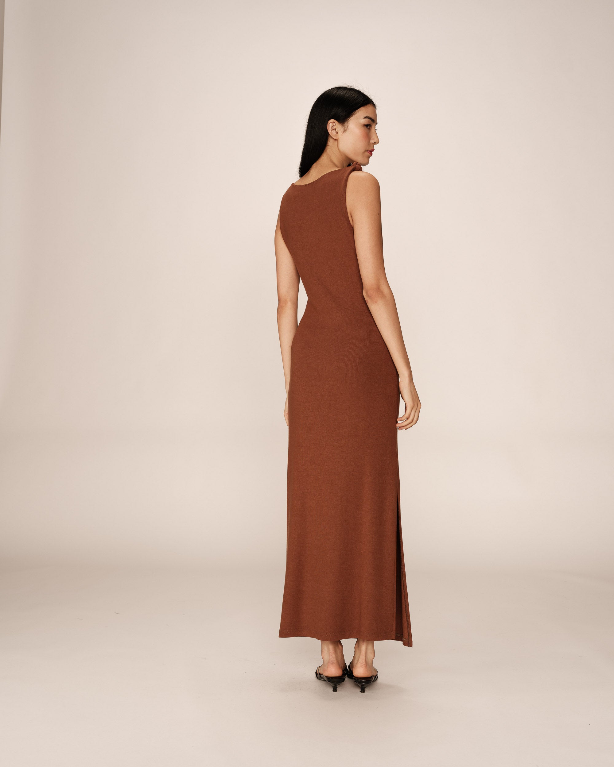 Robe longue moulante chocolat Pistache