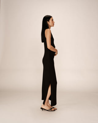 ROBE LONGUE NOIR PISTACHE