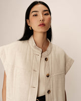 Mao collar padded jacket beige Placinde