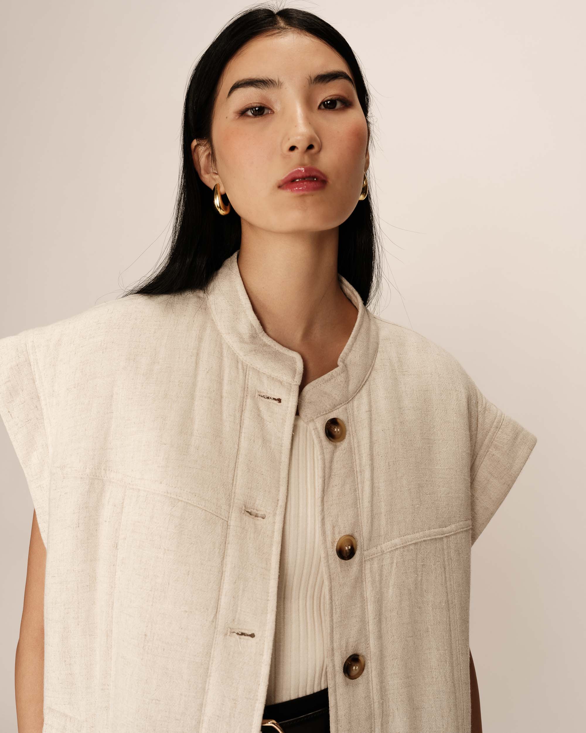 Mao collar padded jacket beige Placinde