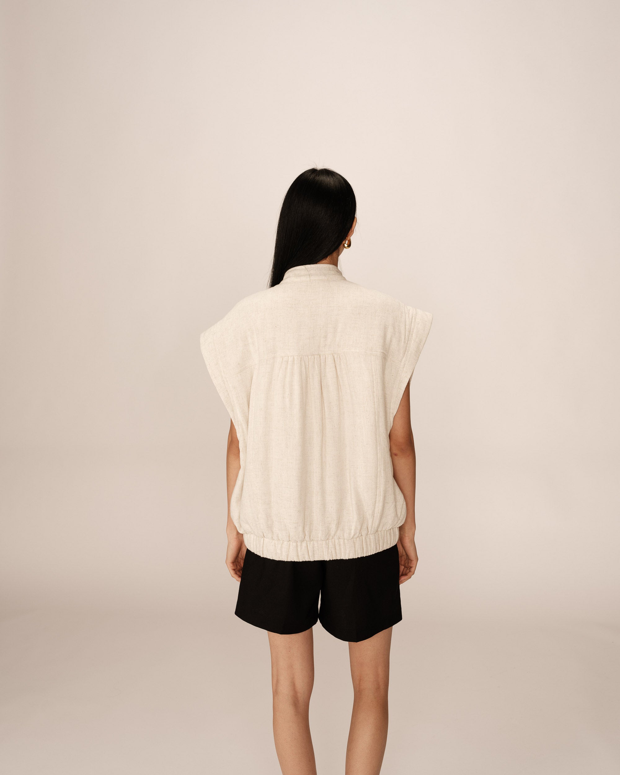 Mao collar padded jacket beige Placinde