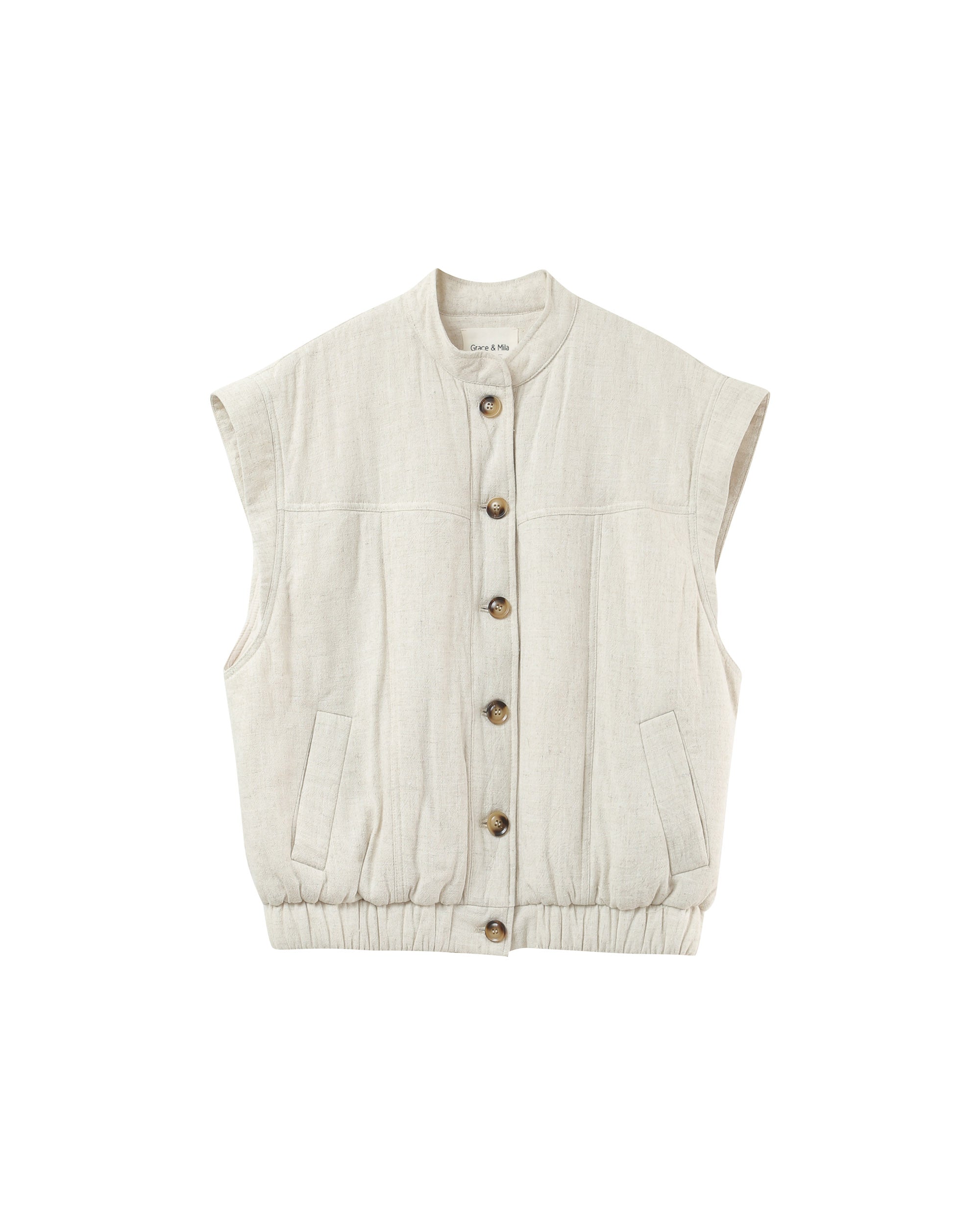 Mao collar padded jacket beige Placinde