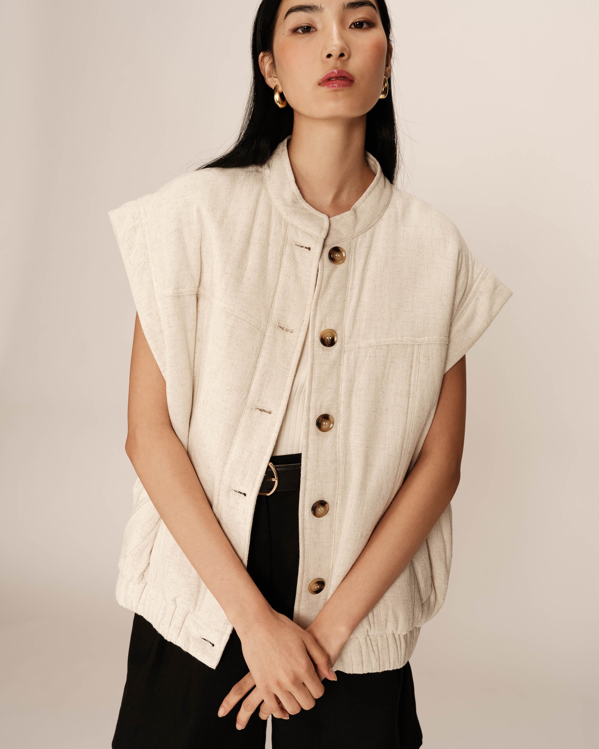 Mao collar padded jacket beige Placinde